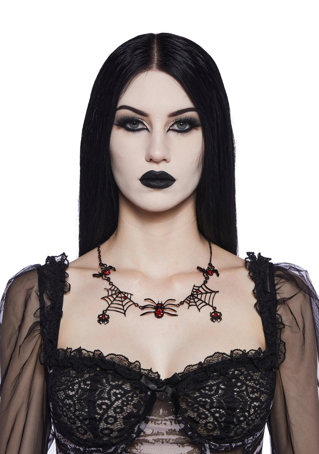 Spider Gemstone Web Statement Necklace - Black - Image 4