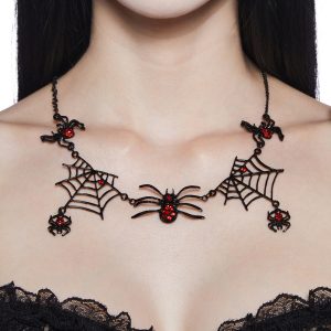 Spider Gemstone Web Statement Necklace - Black