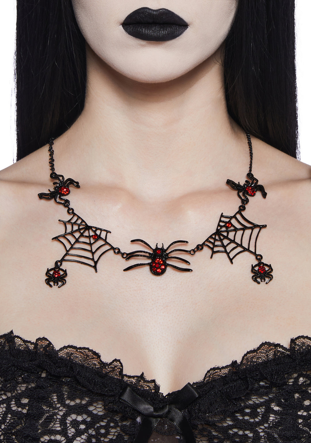 Spider Gemstone Web Statement Necklace - Black