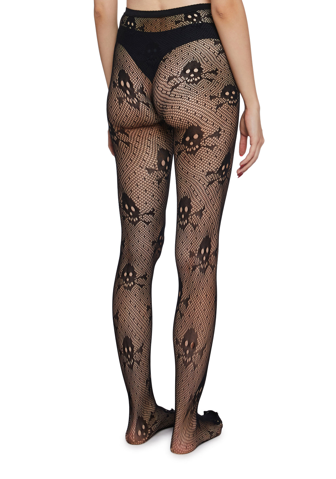 Halloween Pirate Sheer Skull Crossbones Fishnet Tights - Black - Image 4