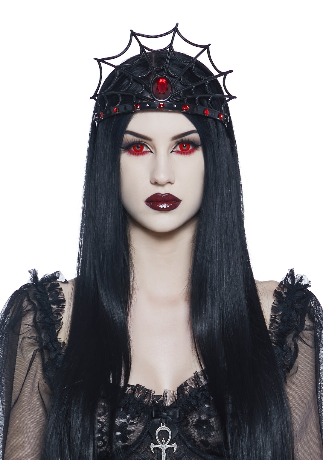 Spiderweb Gemstone Headband Tiara Crown - Black