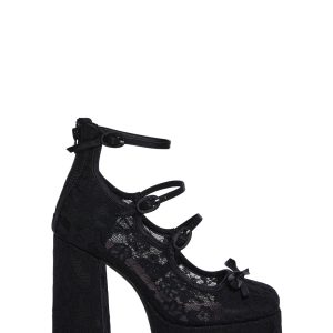 Floral Lace Bow Platform Heels Sugar Thrillz - Black