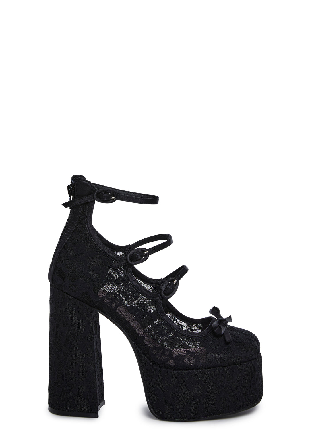 Floral Lace Bow Platform Heels Sugar Thrillz - Black