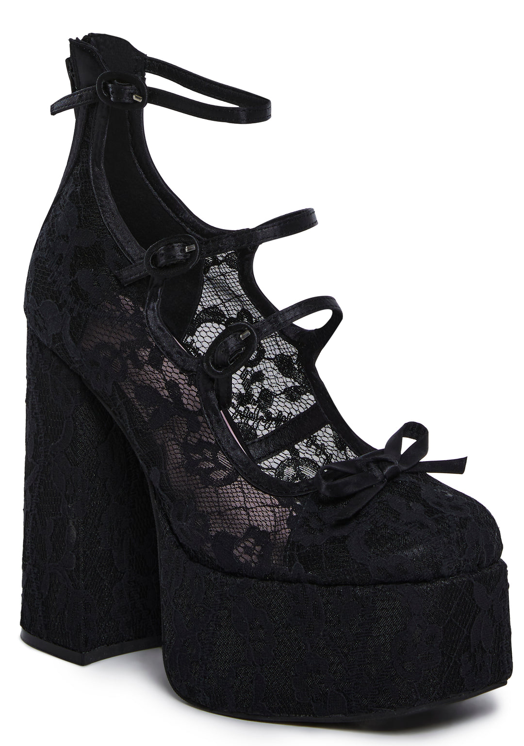 Floral Lace Bow Platform Heels Sugar Thrillz - Black - Image 2