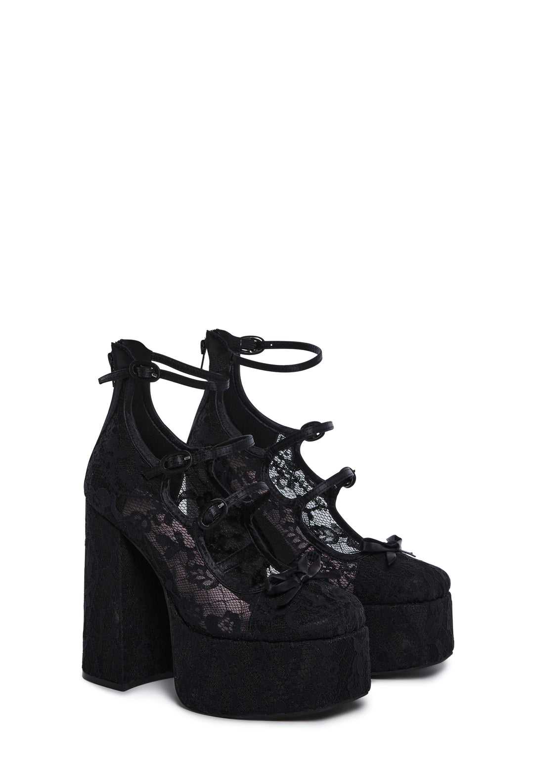 Floral Lace Bow Platform Heels Sugar Thrillz - Black - Image 3