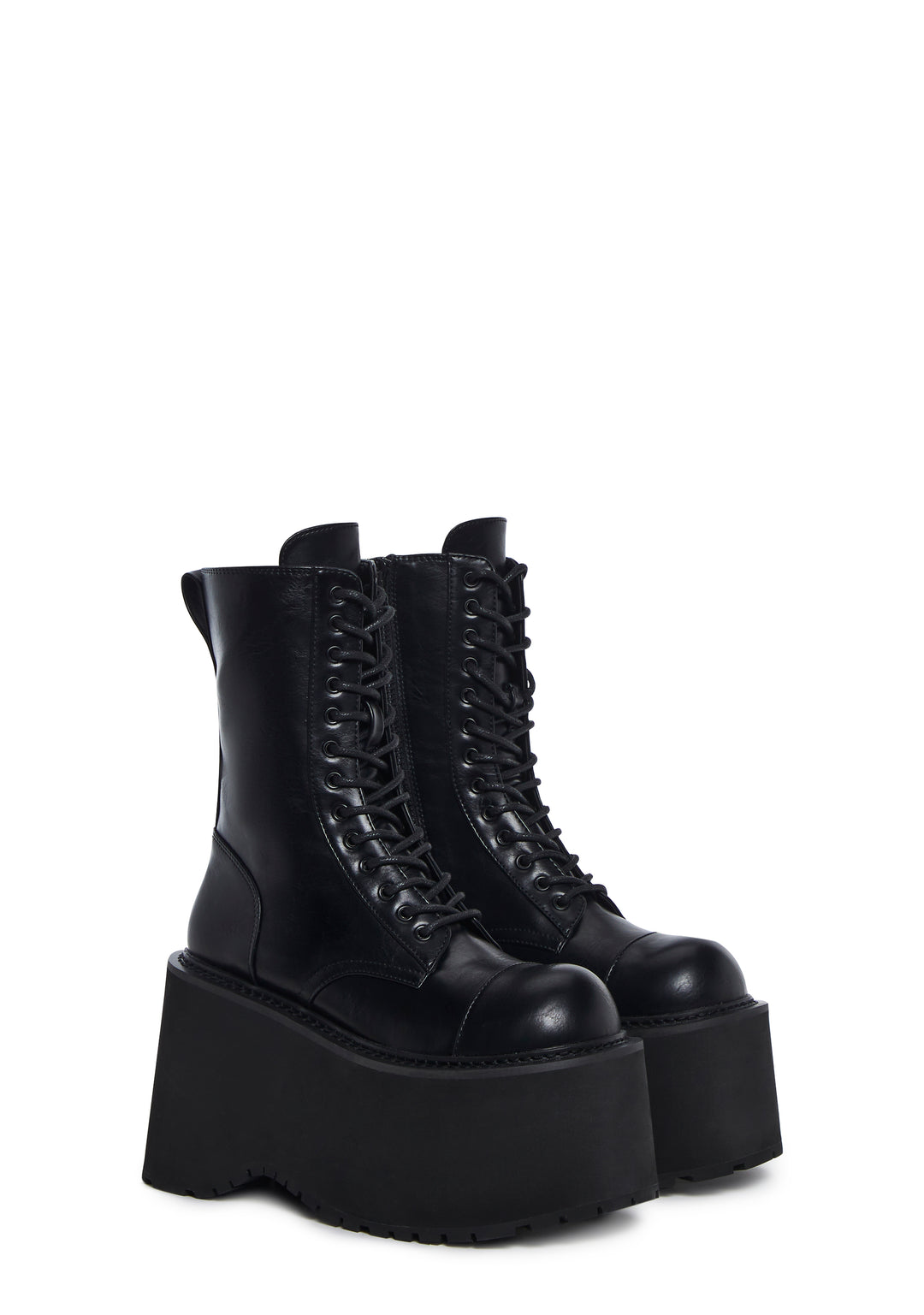 Current Mood Punk Treaded Platform Soles With Lace Up And Zipper Closures - Black - Image 3