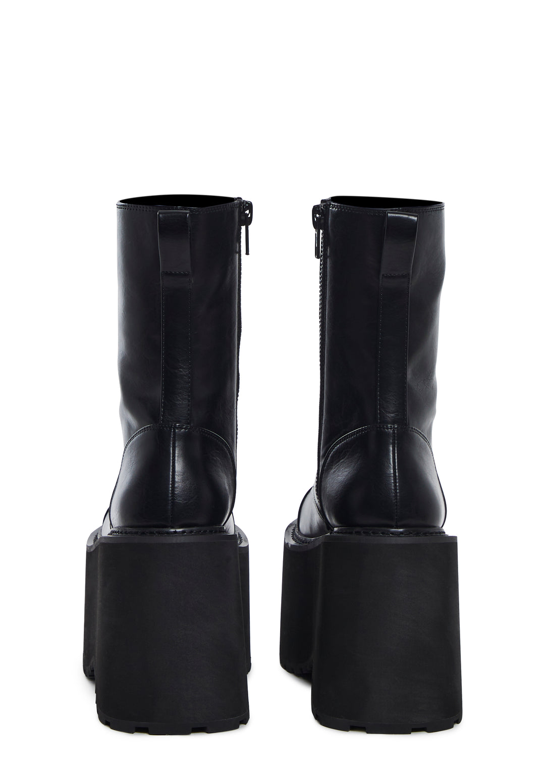 Current Mood Punk Treaded Platform Soles With Lace Up And Zipper Closures - Black - Image 4