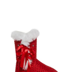 Santa Rhinestone Fur Trim Slipper Booties Sugar Thrillz - Red