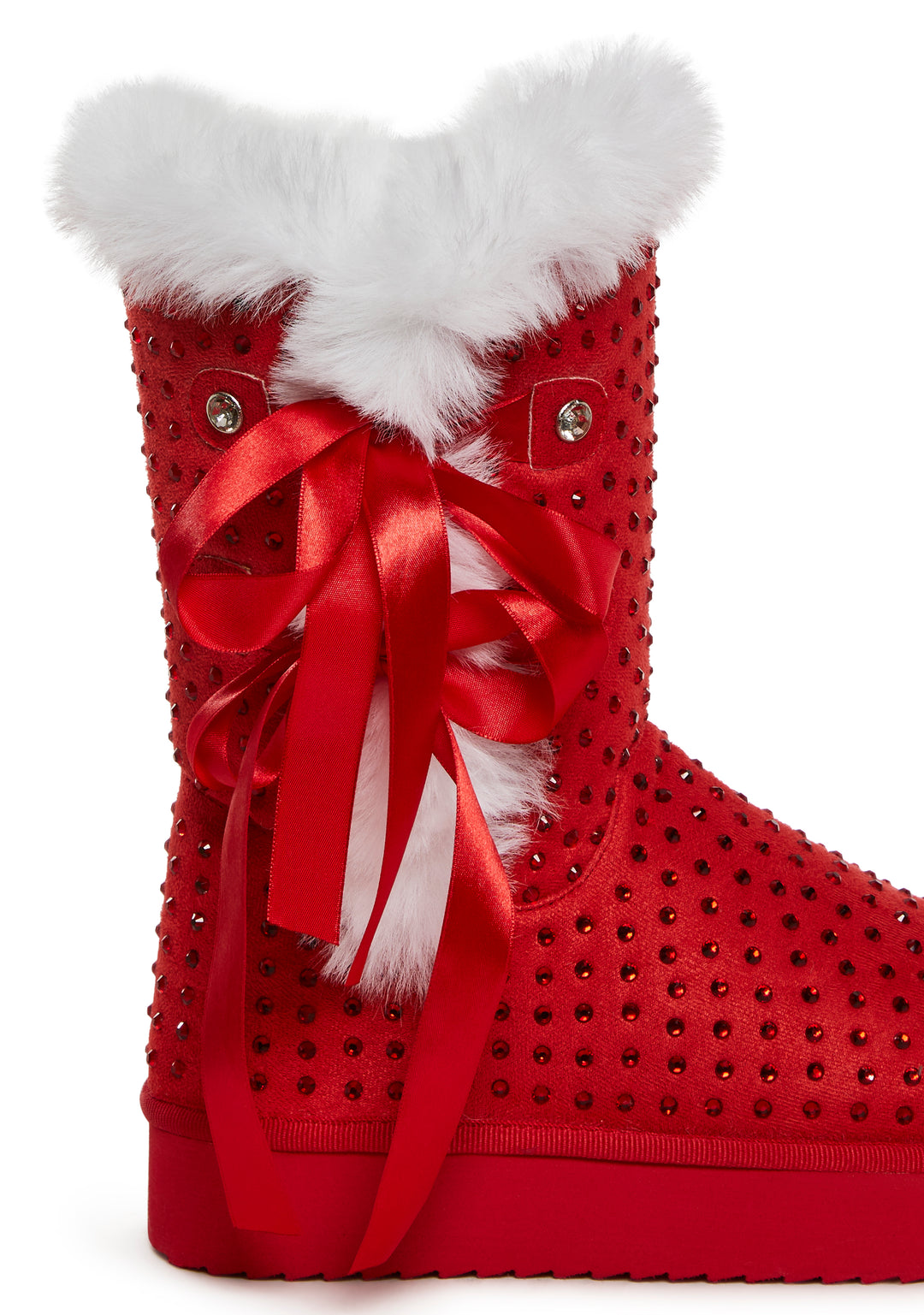 Santa Rhinestone Fur Trim Slipper Booties Sugar Thrillz - Red - Image 2