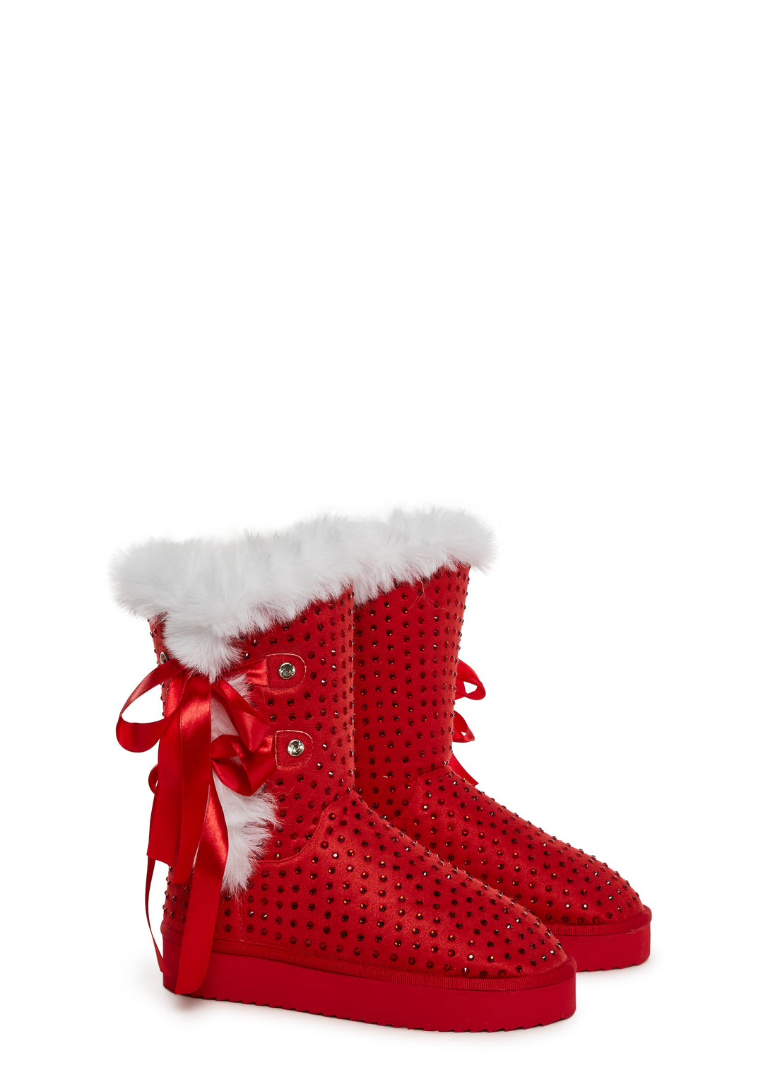 Santa Rhinestone Fur Trim Slipper Booties Sugar Thrillz - Red - Image 3