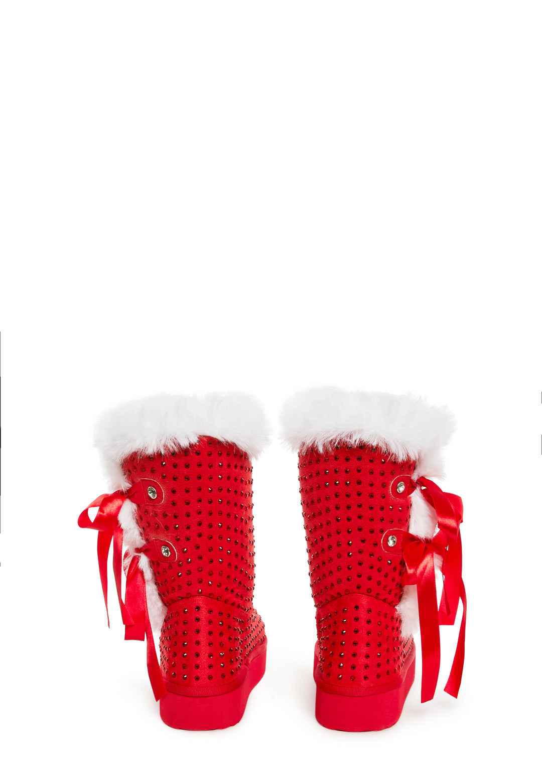 Santa Rhinestone Fur Trim Slipper Booties Sugar Thrillz - Red - Image 4