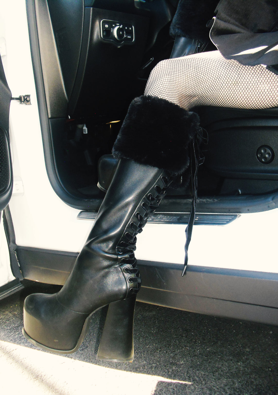 Womens Platform Boots With Faux Fur Cuffs Sugar Thrillz - Black - Image 5