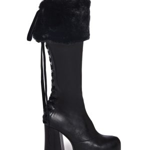 Womens Platform Boots With Faux Fur Cuffs Sugar Thrillz - Black