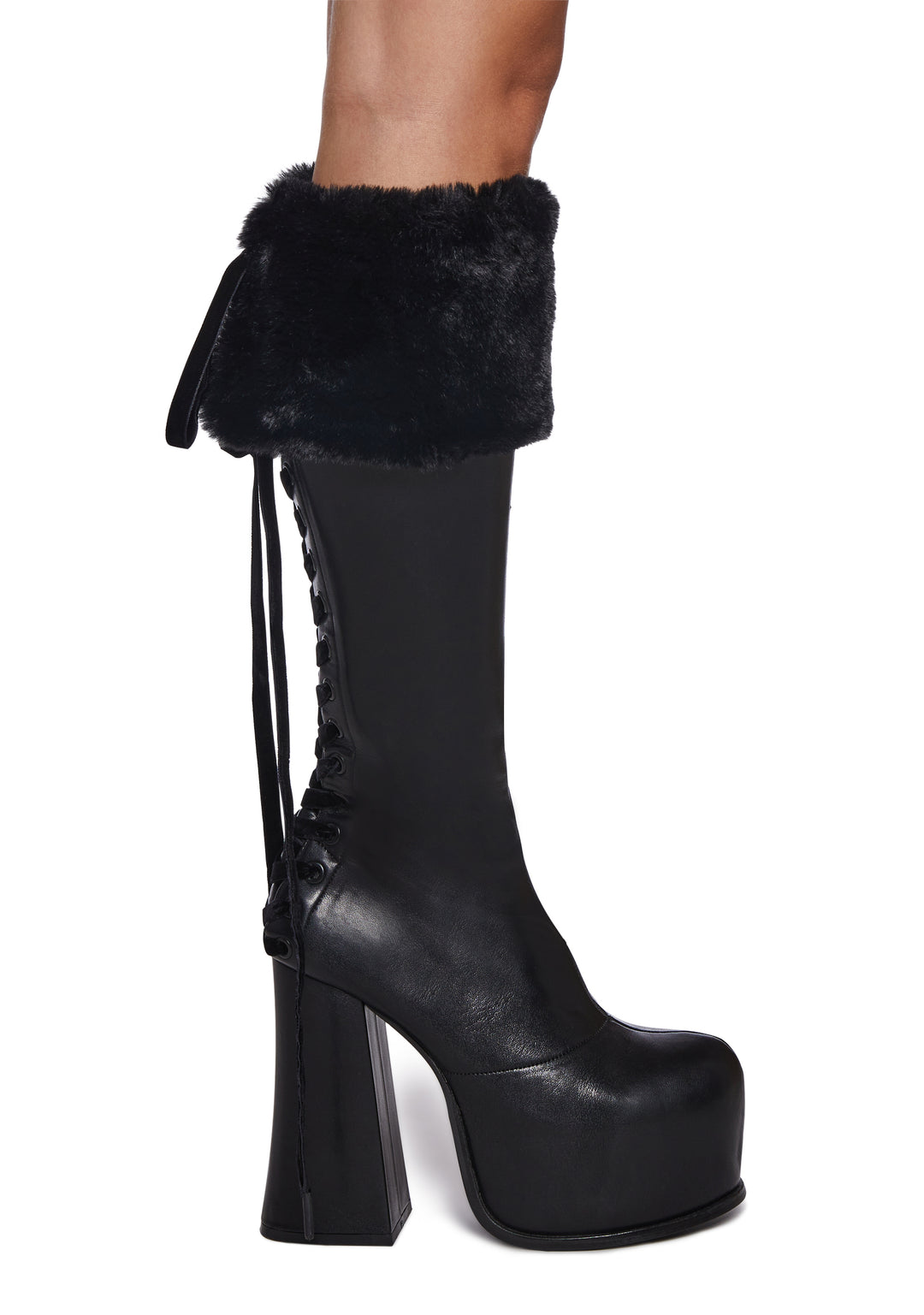 Womens Platform Boots With Faux Fur Cuffs Sugar Thrillz - Black
