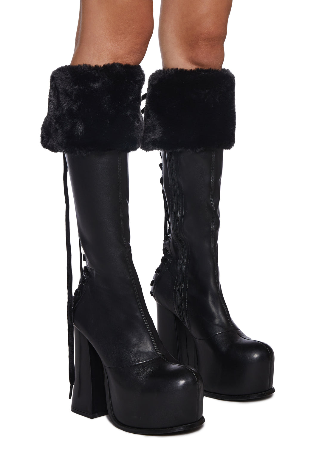 Womens Platform Boots With Faux Fur Cuffs Sugar Thrillz - Black - Image 3