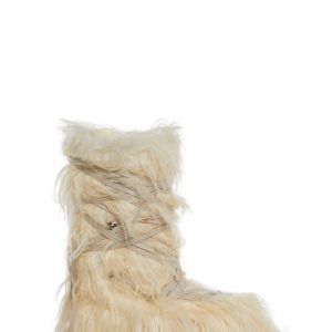 Shaggy Faux Fur Faux Suede Wrap Around Platform Boots Darker Wavs - Off White