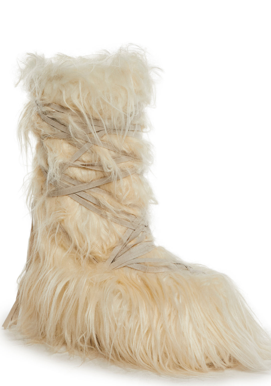 Shaggy Faux Fur Faux Suede Wrap Around Platform Boots Darker Wavs - Off White - Image 2