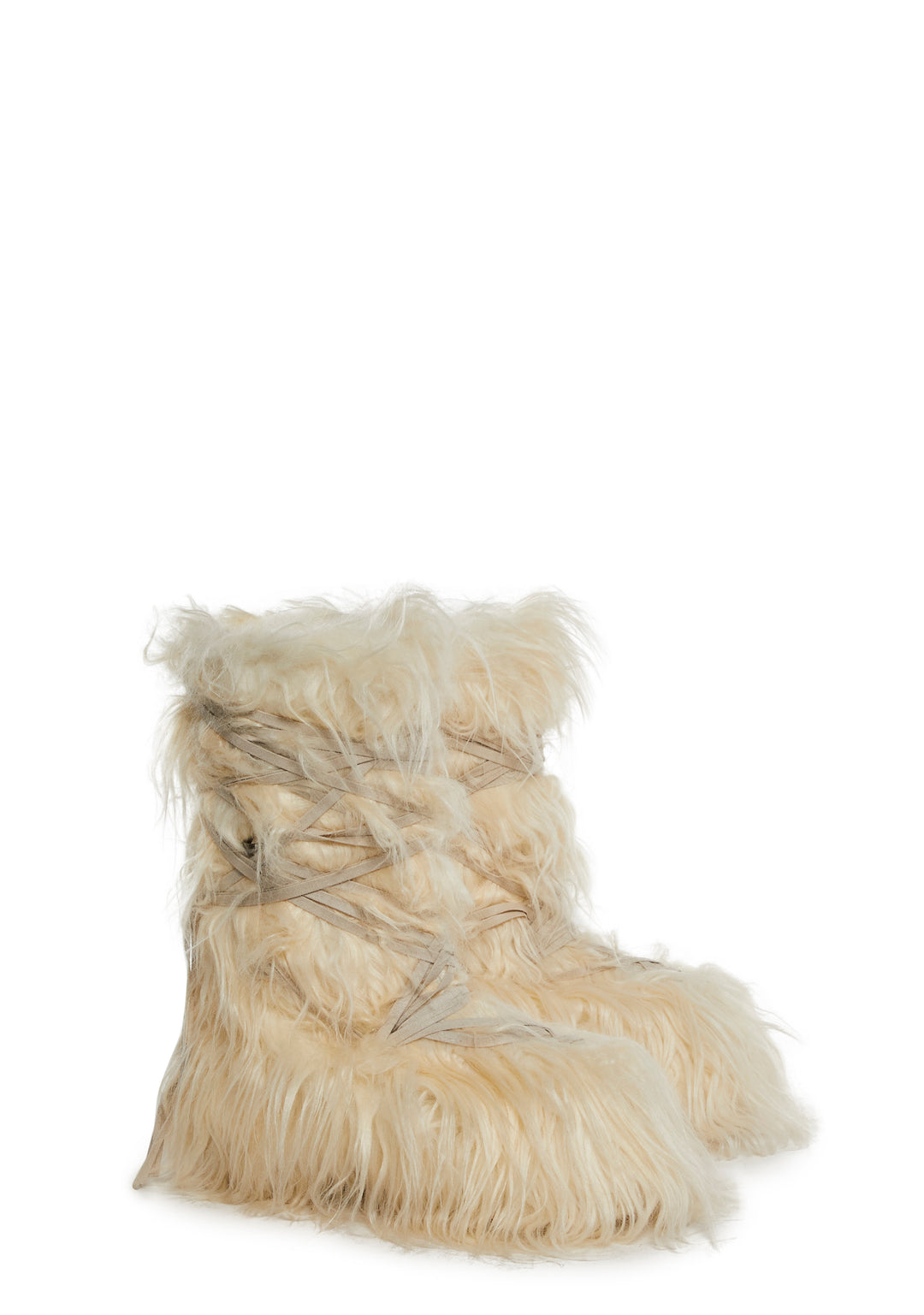 Shaggy Faux Fur Faux Suede Wrap Around Platform Boots Darker Wavs - Off White - Image 3