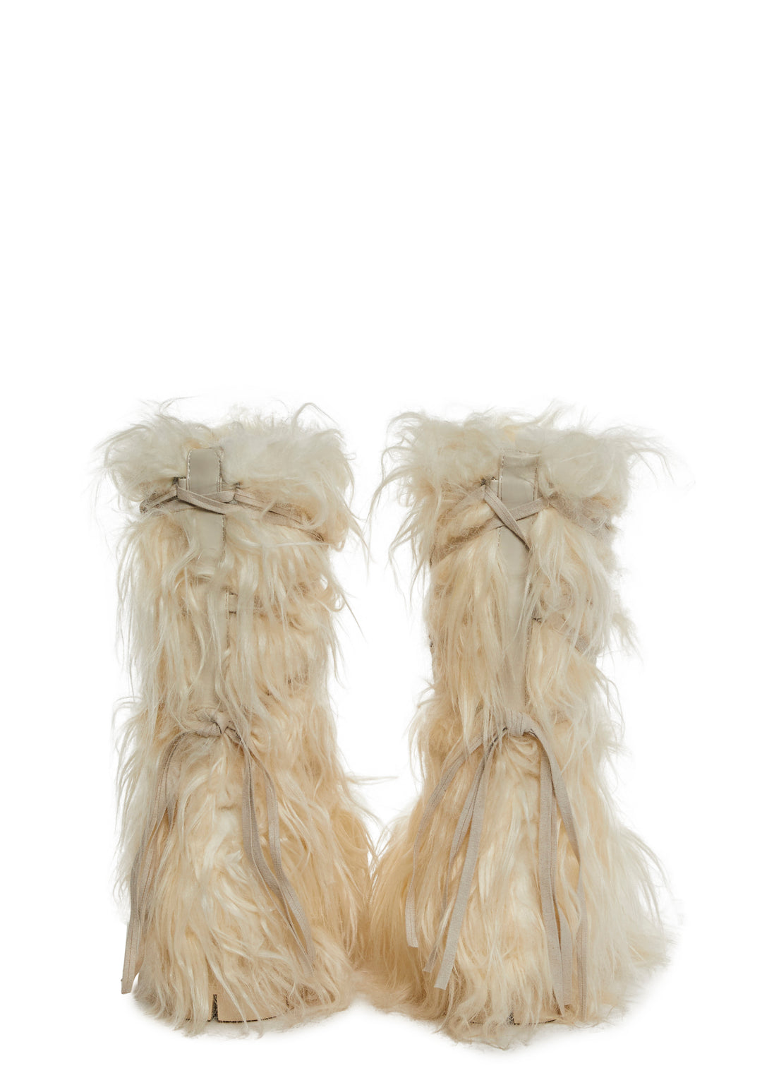 Shaggy Faux Fur Faux Suede Wrap Around Platform Boots Darker Wavs - Off White - Image 4
