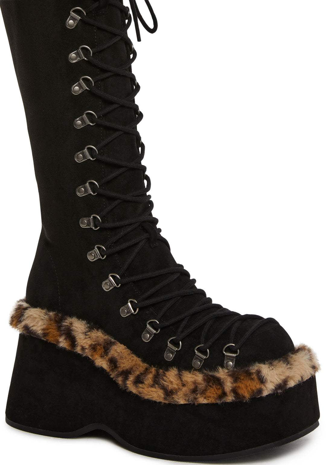 Leopard Faux Fur Faux Suede Platform Boots Current Mood - Black - Image 2