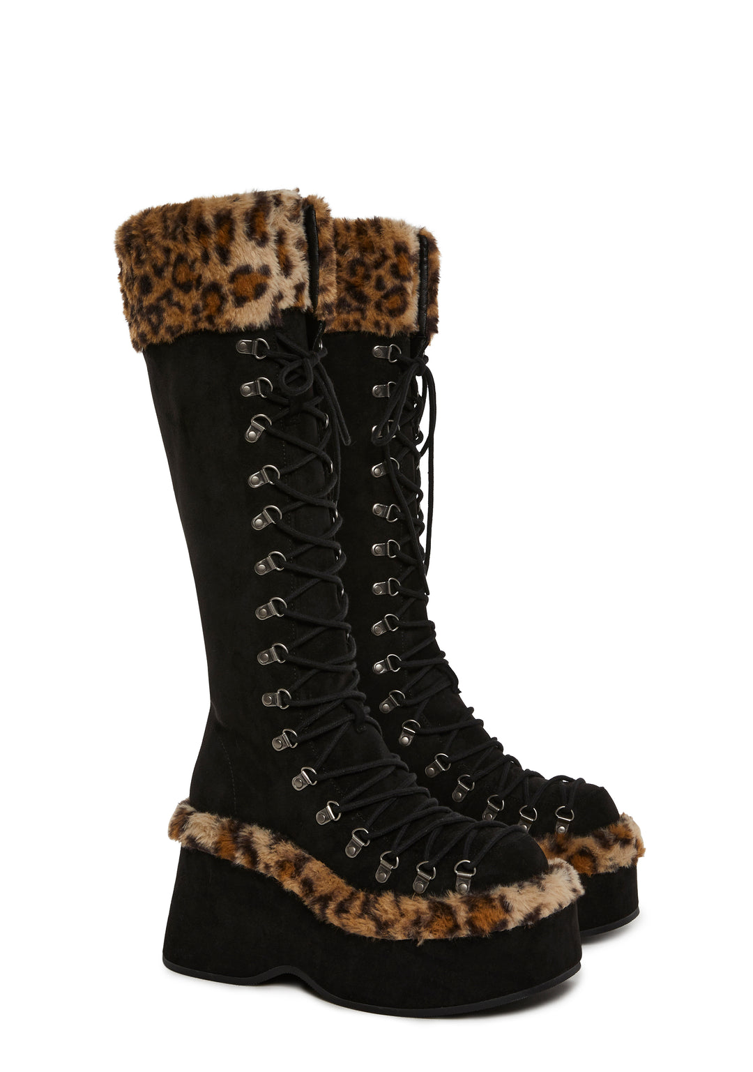 Leopard Faux Fur Faux Suede Platform Boots Current Mood - Black - Image 3