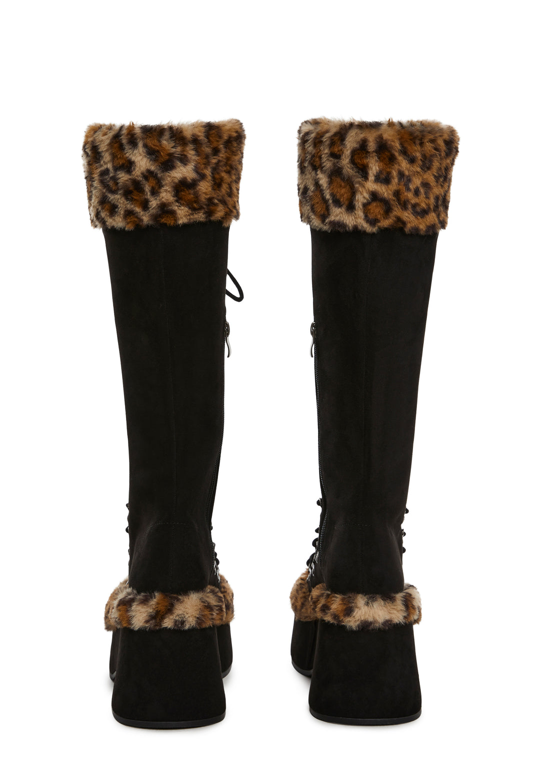 Leopard Faux Fur Faux Suede Platform Boots Current Mood - Black - Image 4