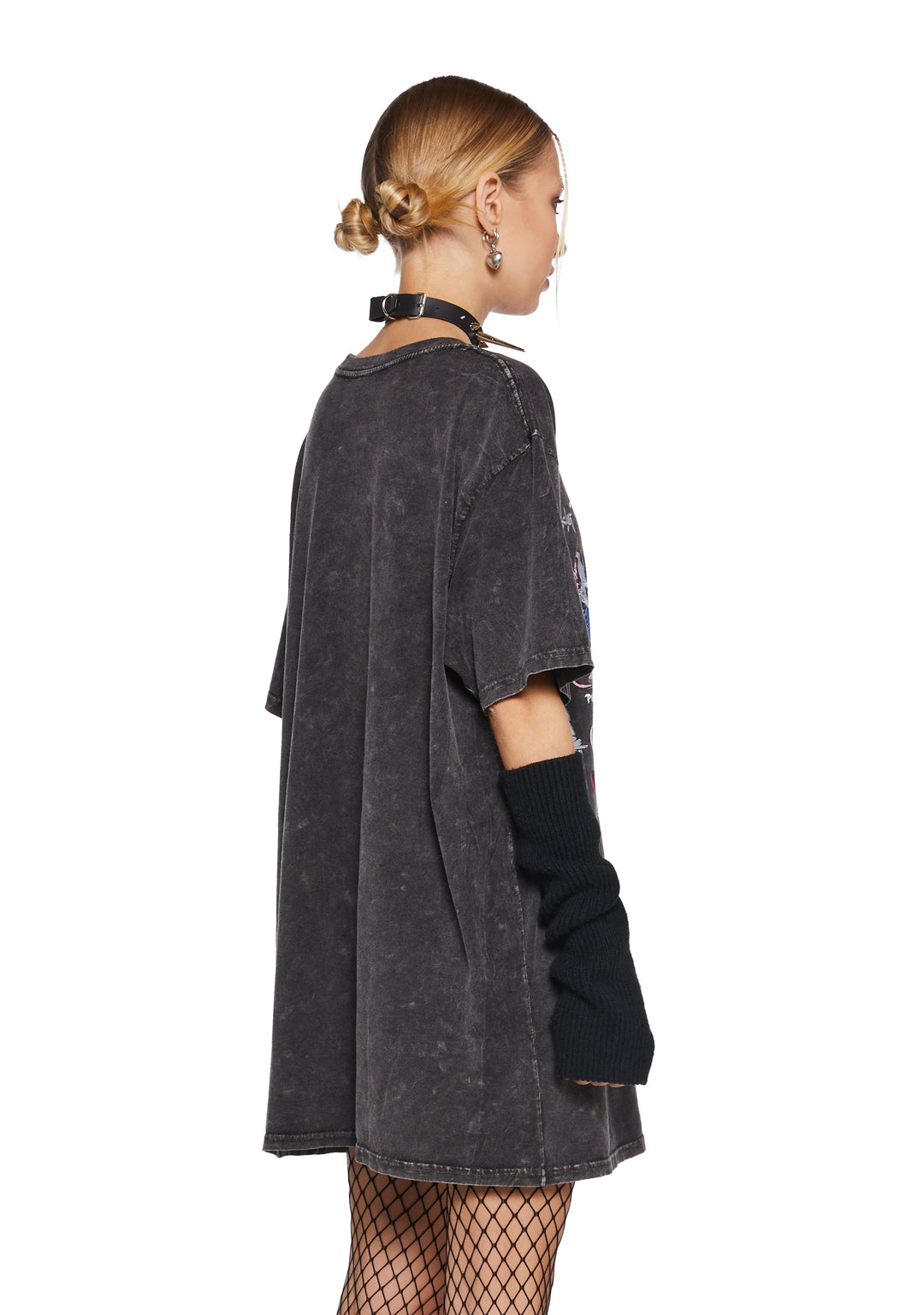 Stretchy Washed Knit Type Of Rats Oversized Graphic Tee - Dark Gray - Image 4