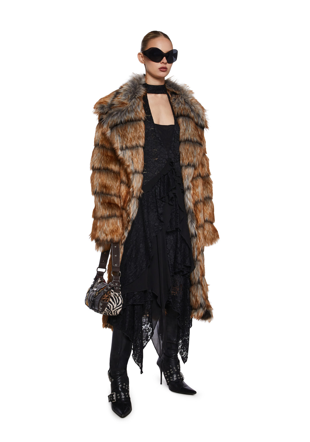 Lace Chiffon Tiered Ruffled Halter Midi Dress Current Mood - Black - Image 5