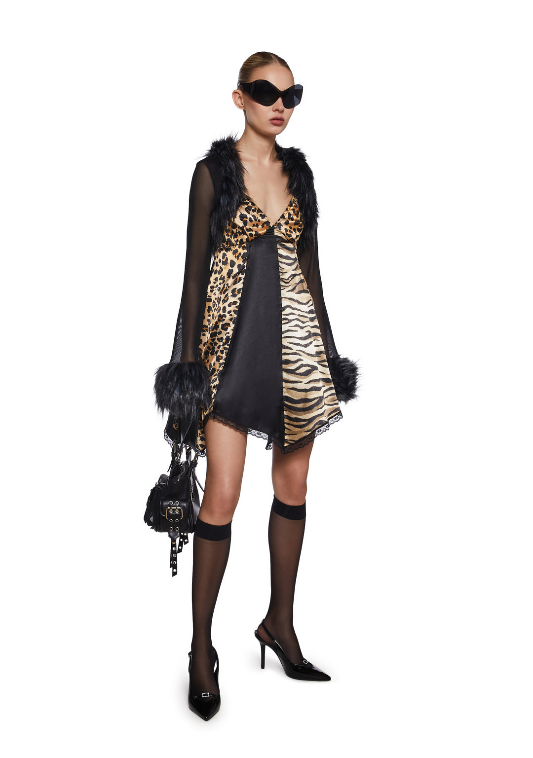 Animal Print Leopard Tiger Handkerchief Lace Mini Dress Current Mood - Multi - Image 3