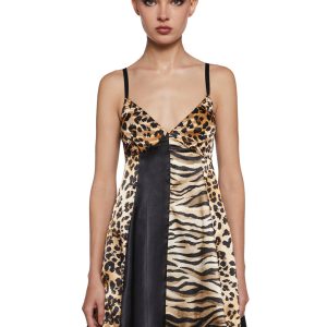Animal Print Leopard Tiger Handkerchief Lace Mini Dress Current Mood - Multi