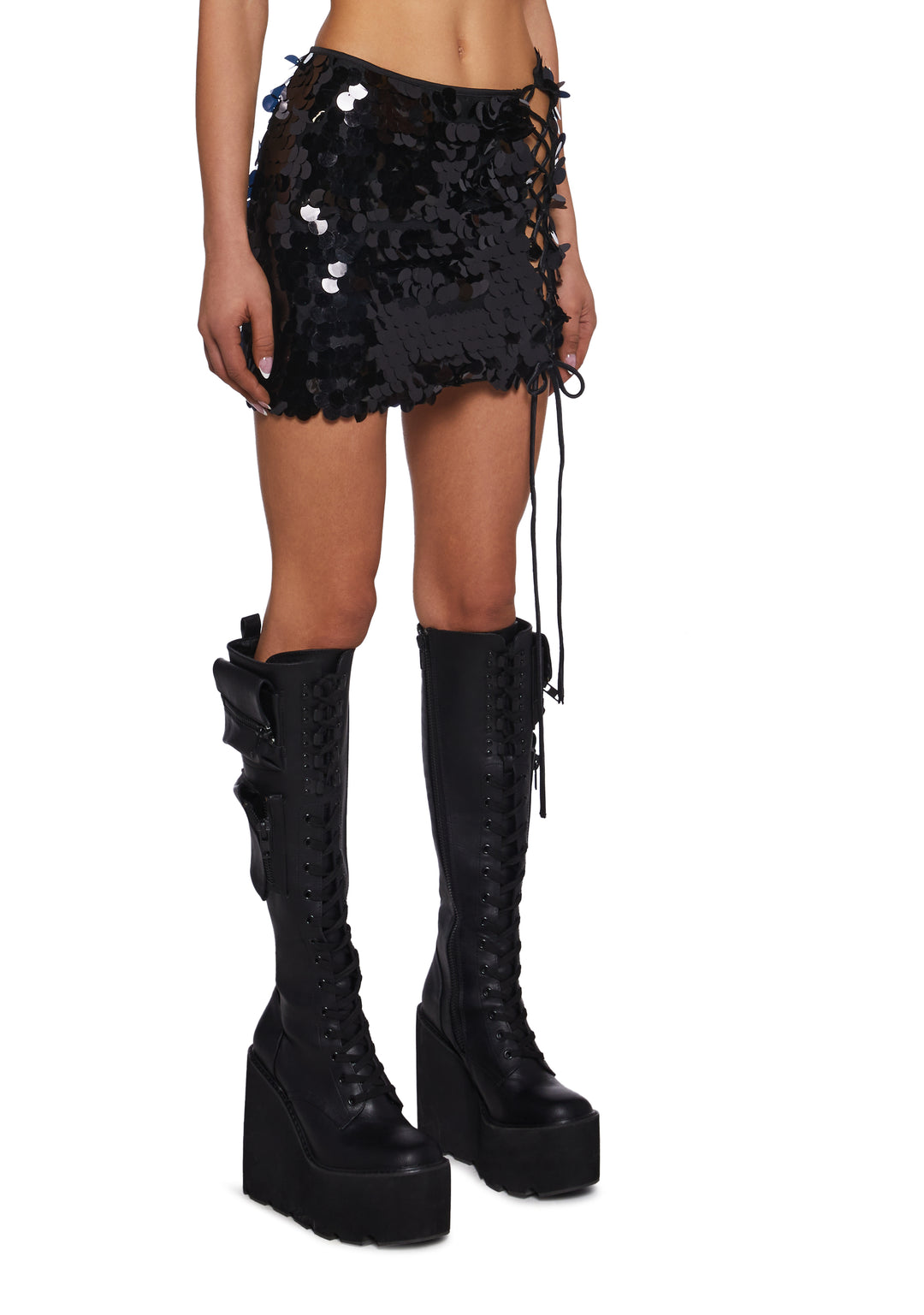 Womens Sexy Sequined Disk Mini Skirt Club Exx - Black - Image 3