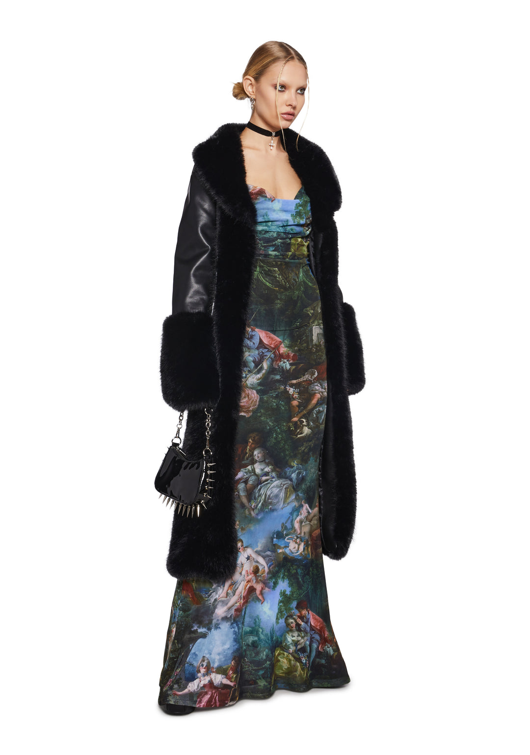Renaissance AOP Print Mesh Cowl Neck Maxi Dress Current Mood - Multi - Image 5