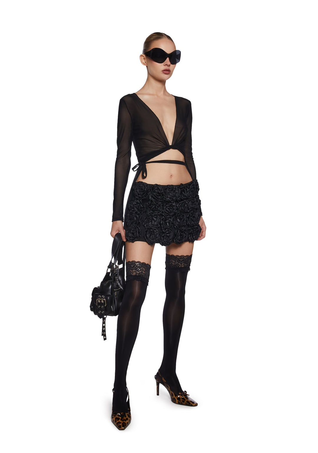 Womens Rose Applique Mini Skort Current Mood - Black - Image 5