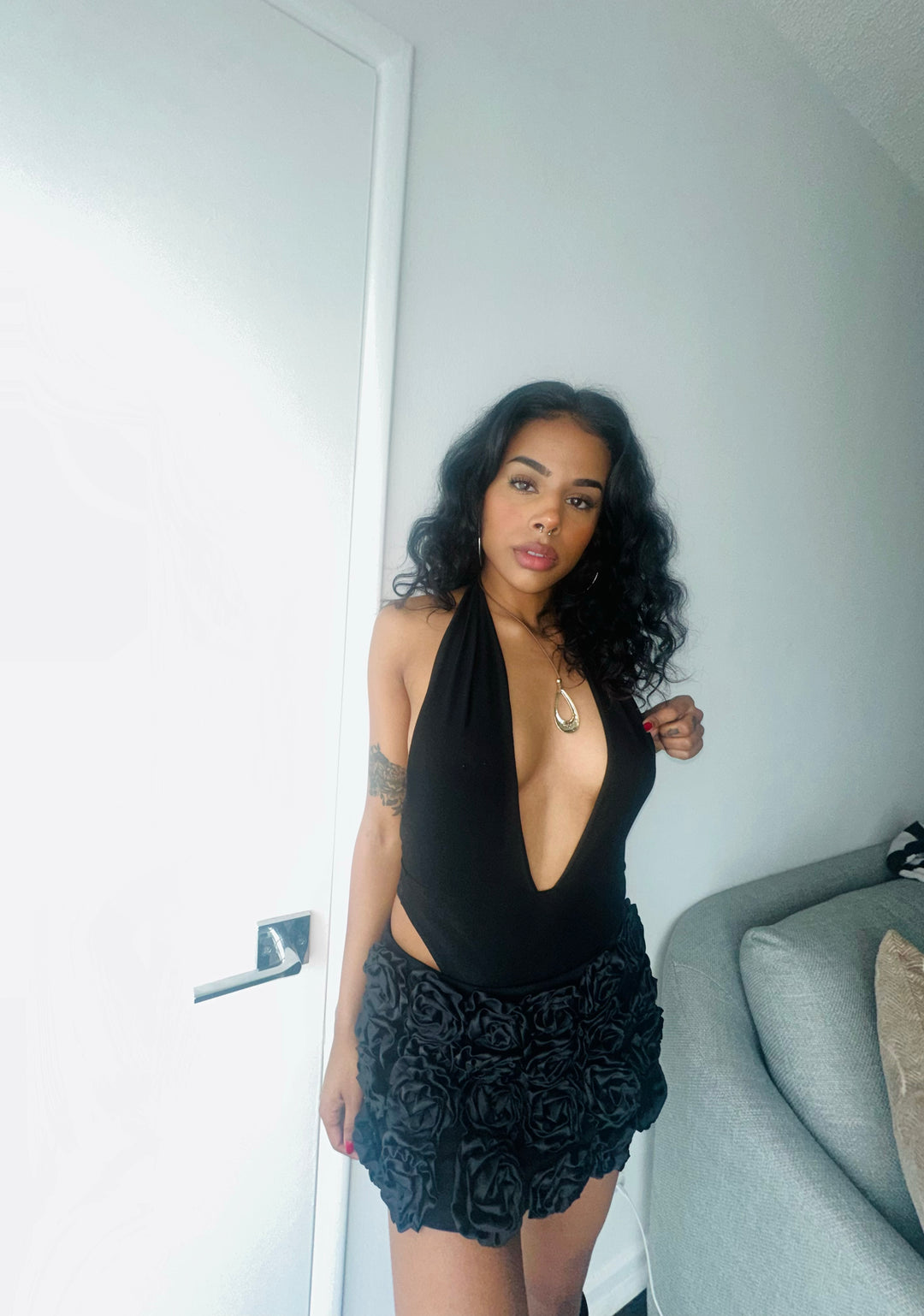 Womens Rose Applique Mini Skort Current Mood - Black - Image 6