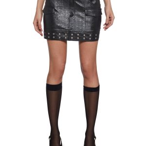 Womens Crocodile Mini Cargo Skirt Current Mood - Black