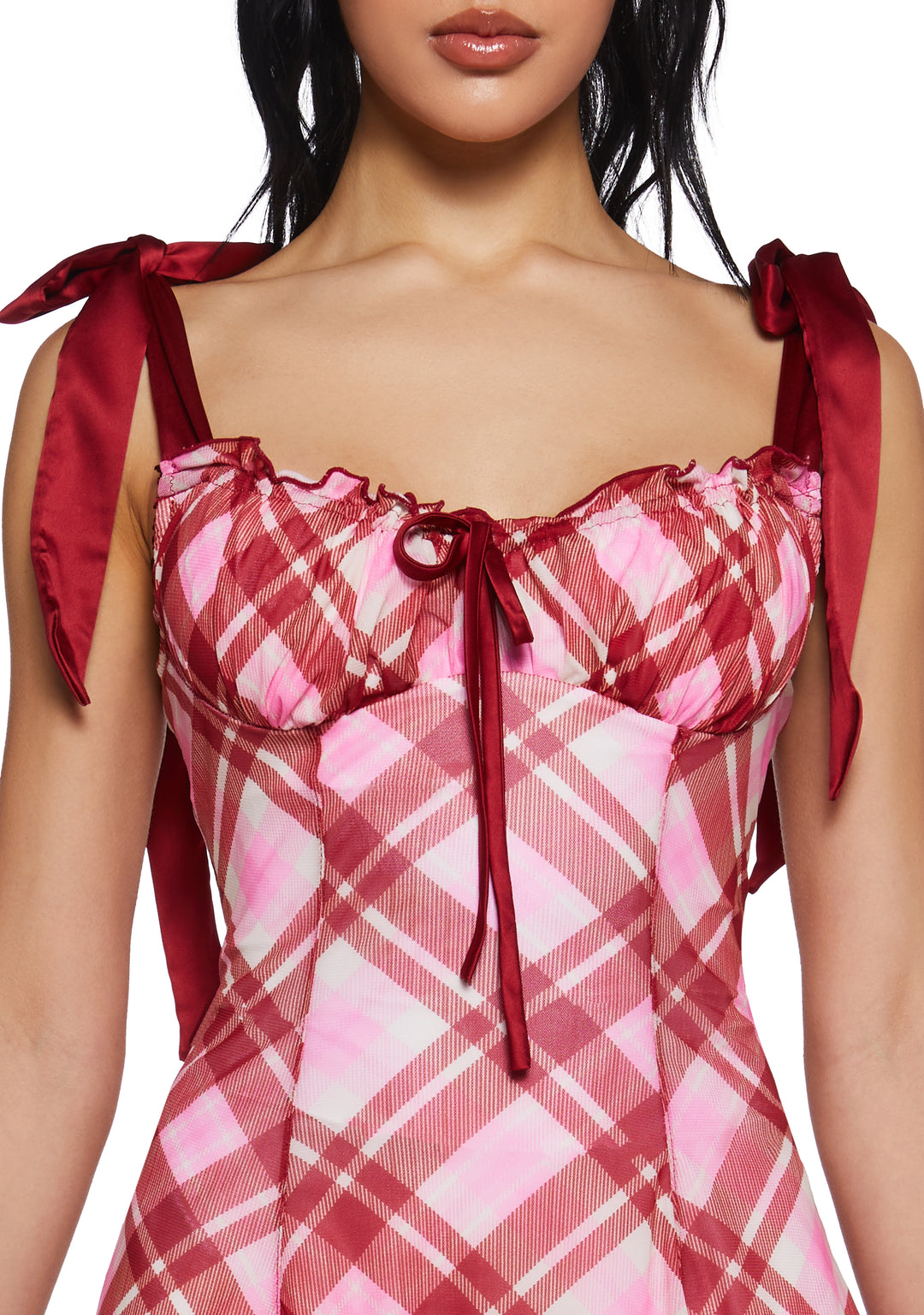 Stretchy Ruffled Plaid Knit Mini Dress Sugar Thrillz - Plaid - Image 5