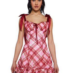 Stretchy Ruffled Plaid Knit Mini Dress Sugar Thrillz - Plaid