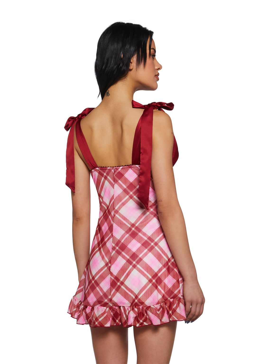 Stretchy Ruffled Plaid Knit Mini Dress Sugar Thrillz - Plaid - Image 4