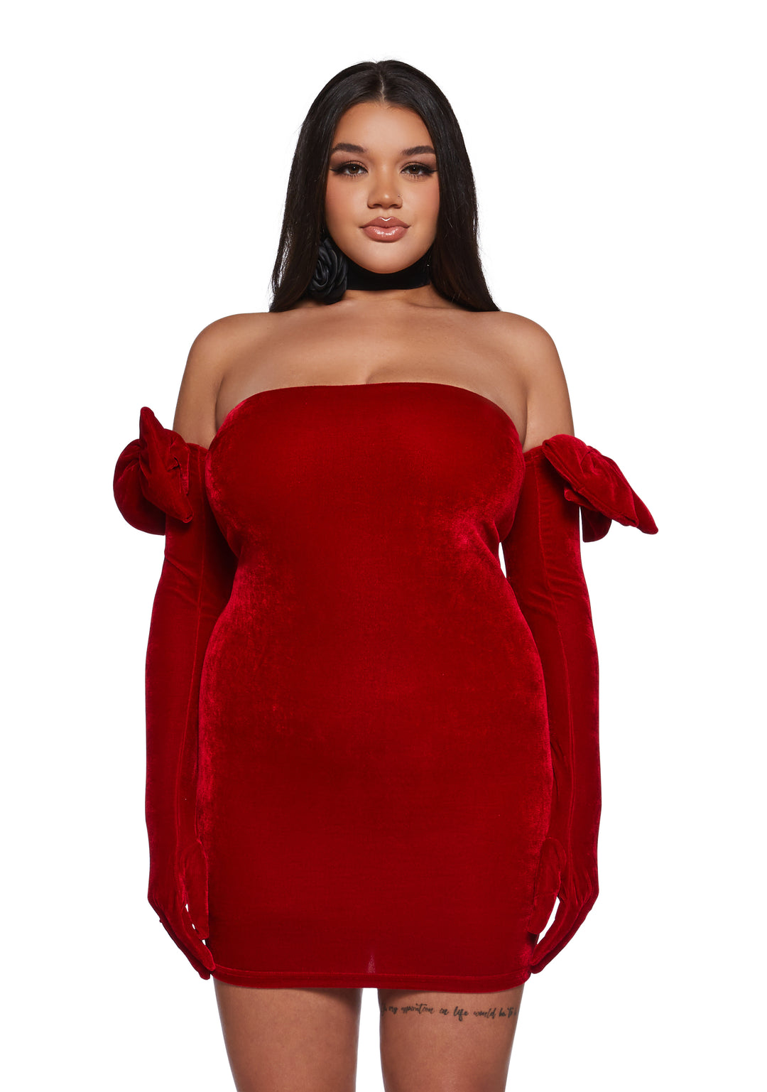 Womens Velour Mini Dress And Glove Set Sugar Thrillz - Red - Image 2
