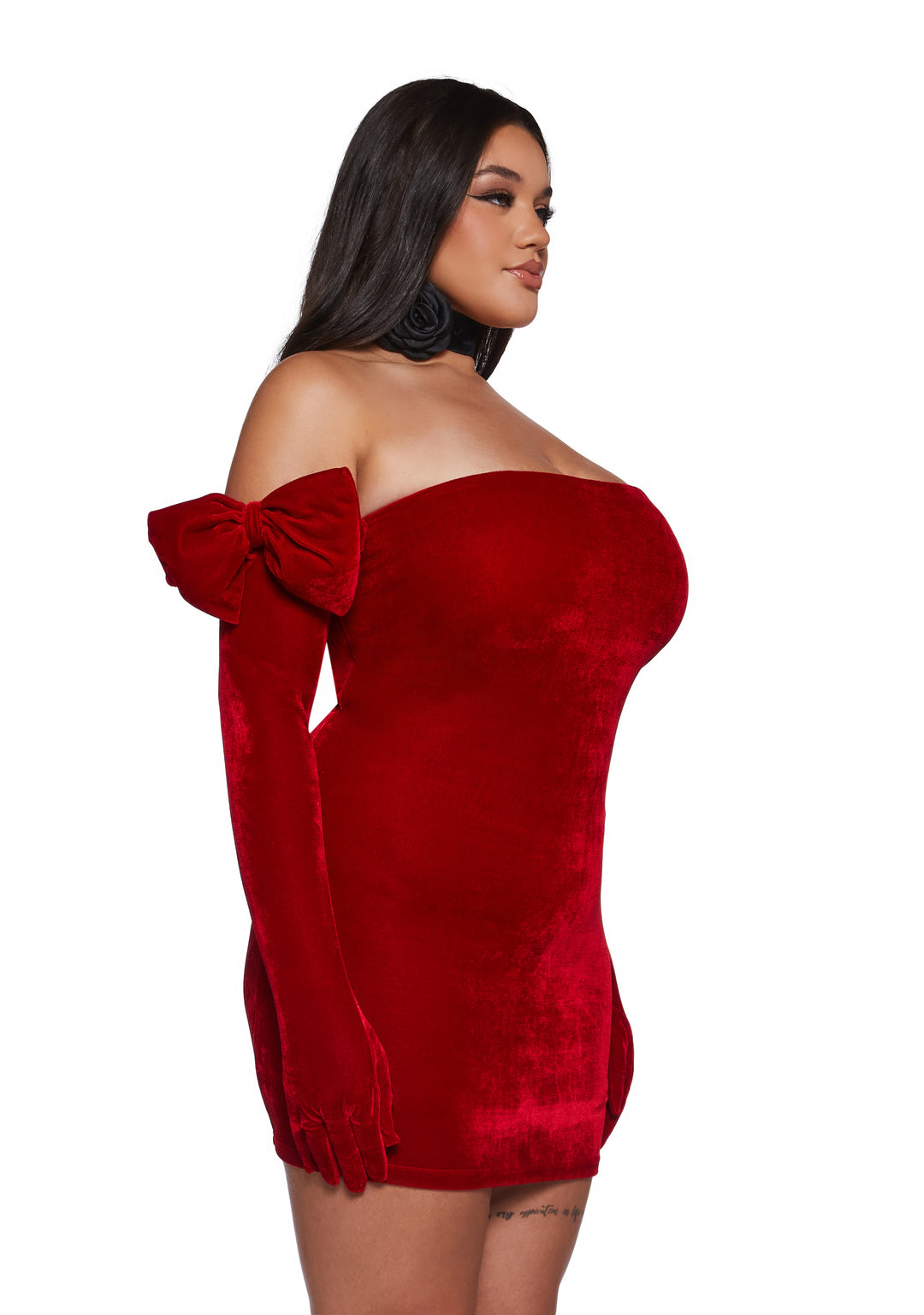 Womens Velour Mini Dress And Glove Set Sugar Thrillz - Red - Image 8