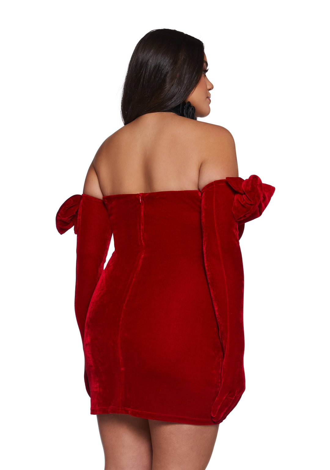Womens Velour Mini Dress And Glove Set Sugar Thrillz - Red - Image 9