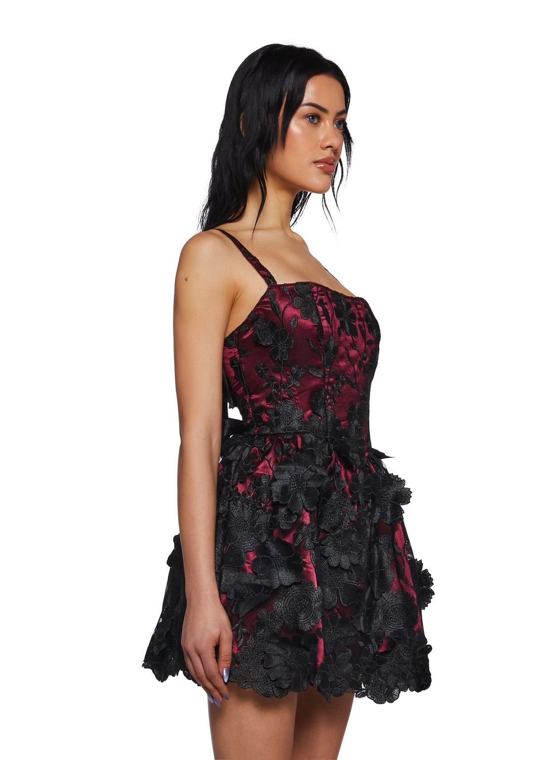 Satin Mesh 3D Floral Corset Dress Sugar Thrillz - Multi - Image 3