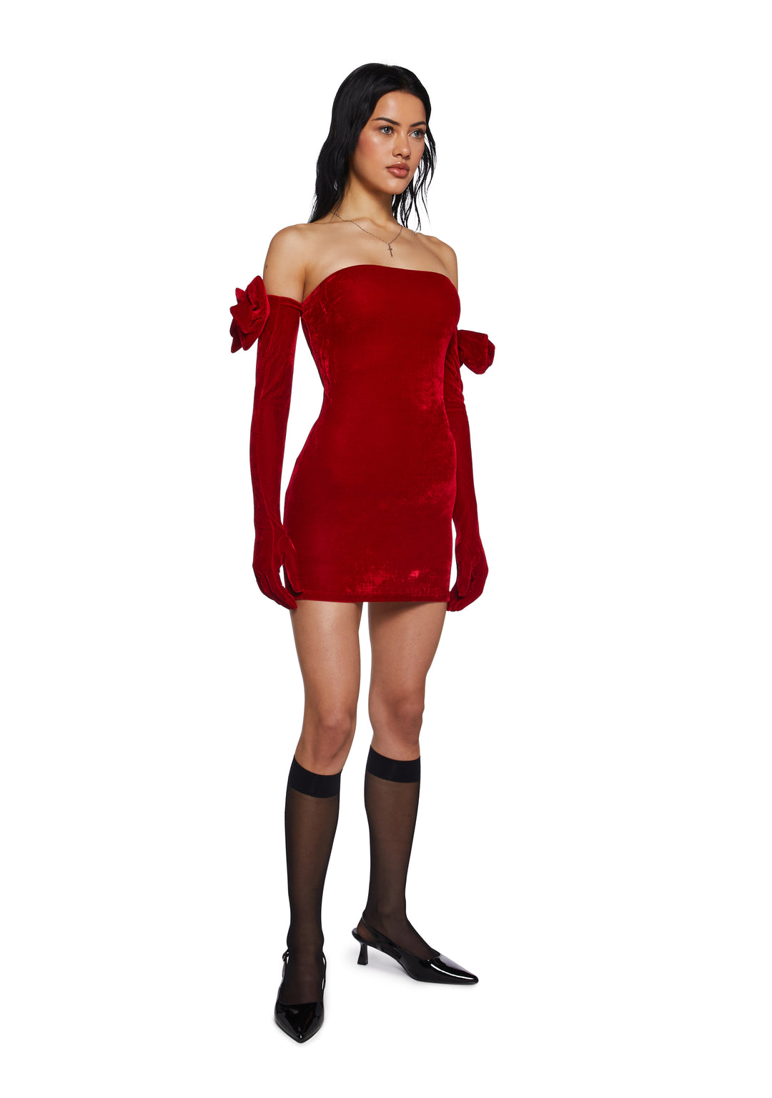 Womens Velour Mini Dress And Glove Set Sugar Thrillz - Red - Image 6