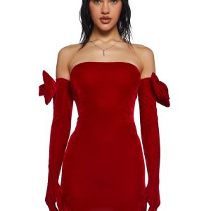 Womens Velour Mini Dress And Glove Set Sugar Thrillz - Red