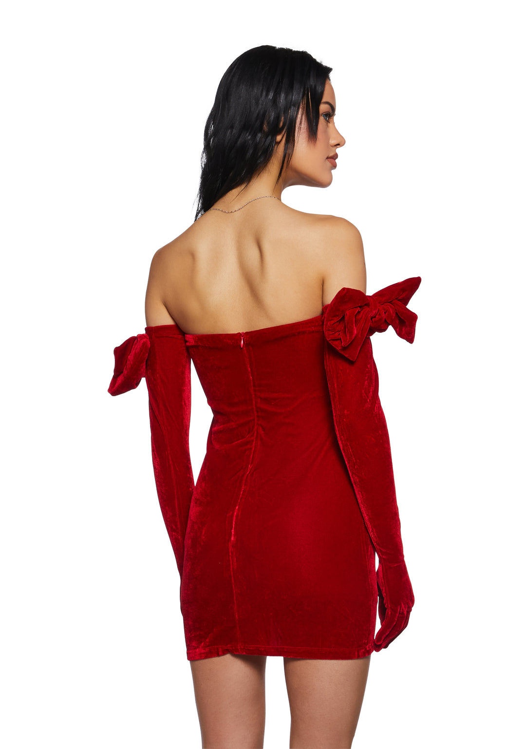 Womens Velour Mini Dress And Glove Set Sugar Thrillz - Red - Image 4