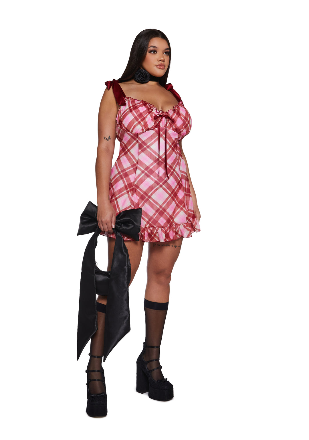 Stretchy Ruffled Plaid Knit Mini Dress Sugar Thrillz - Plaid - Image 7