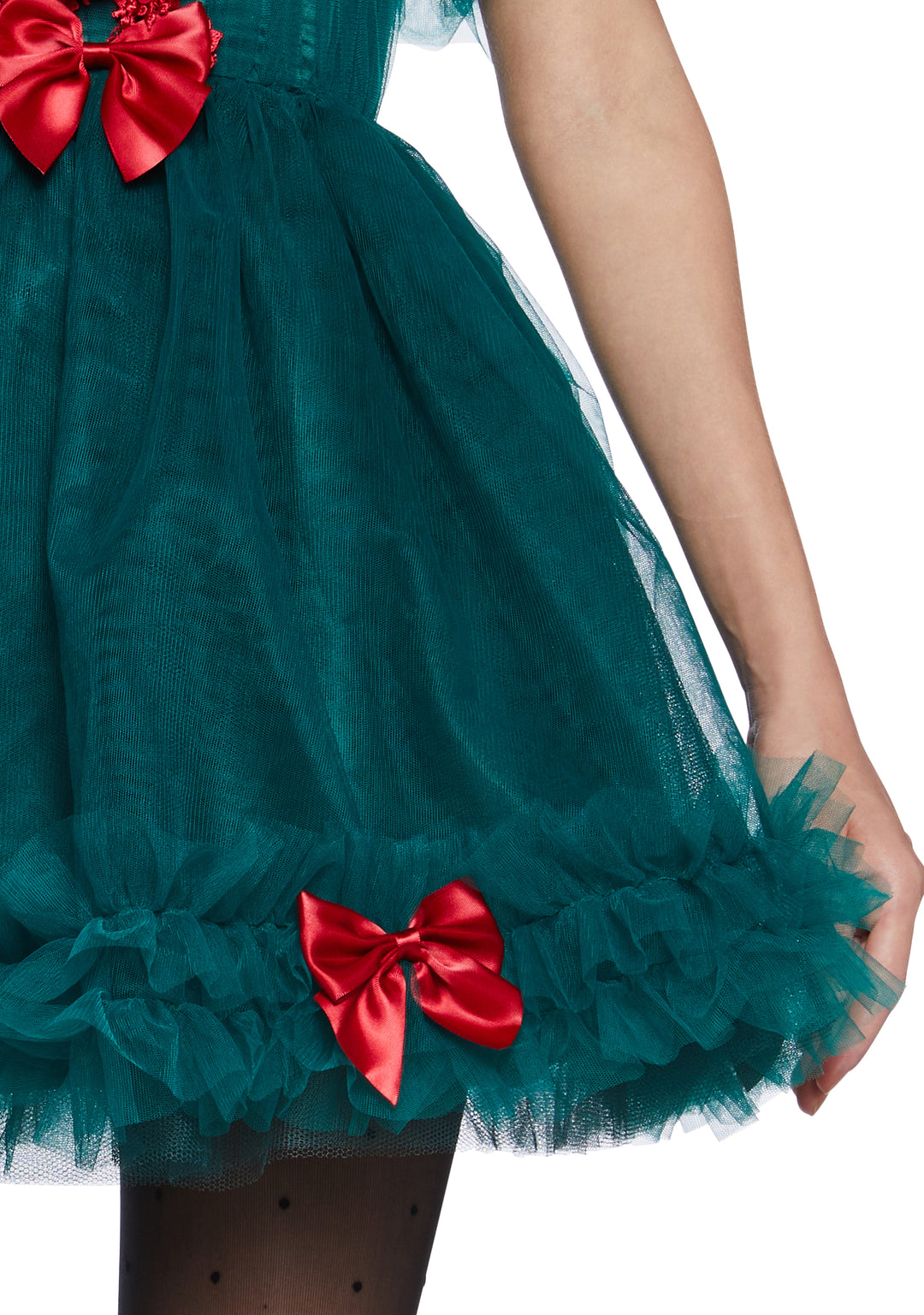 Womens Tulle Off The Shoulder Mini Dress With Bows Christmas Sugar Thrillz - Green - Image 5