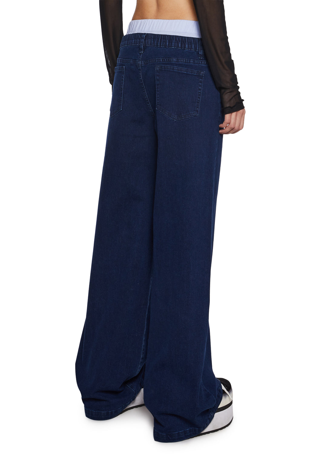 Denim Cotton Boxer Brief Waistband Wide Leg Jeans Delia's - Blue - Image 4