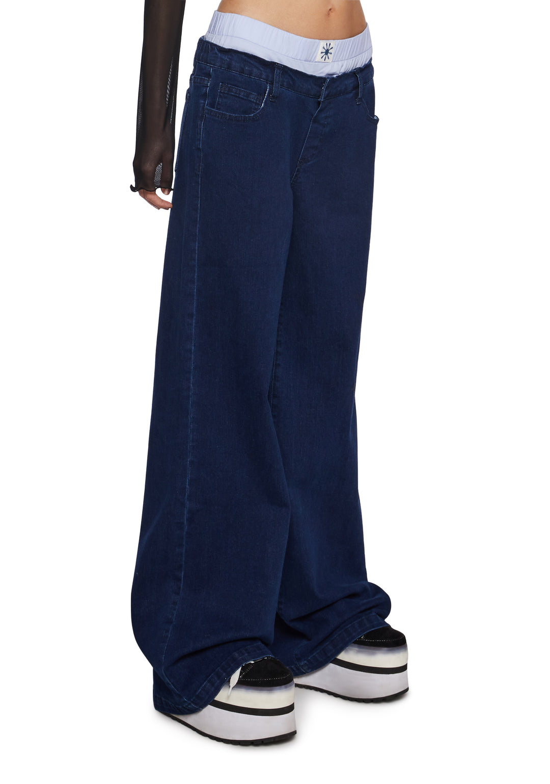 Denim Cotton Boxer Brief Waistband Wide Leg Jeans Delia's - Blue - Image 3