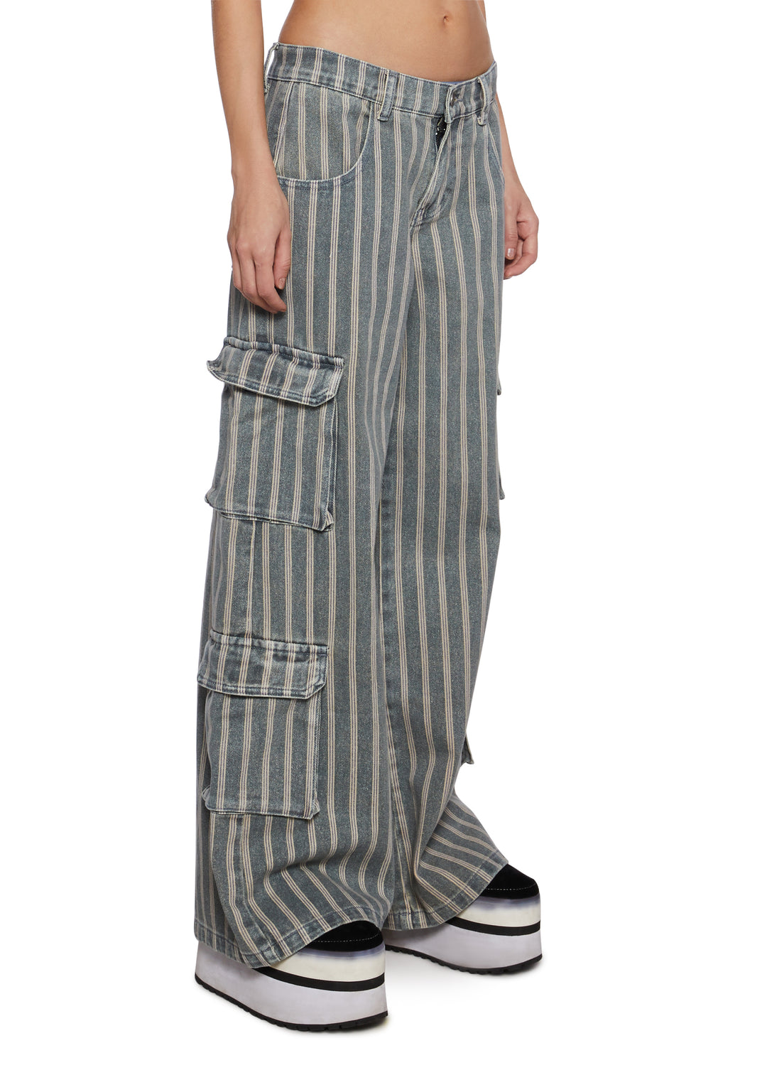 Womens Striped Twill Cargo Pants Delia's - Multi - Image 3